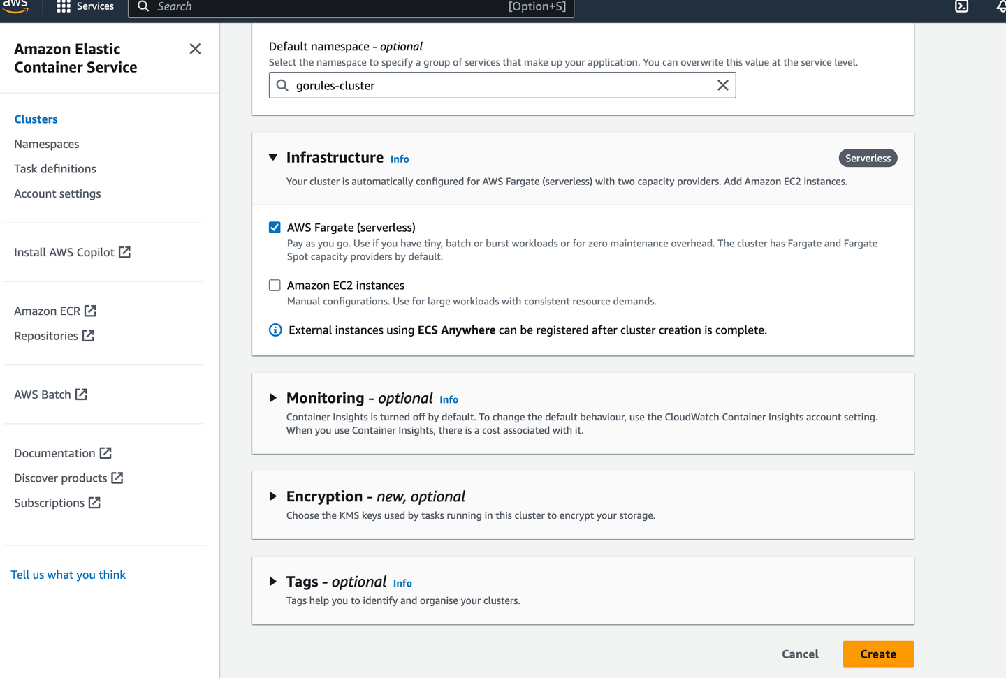 AWS Cluster Create